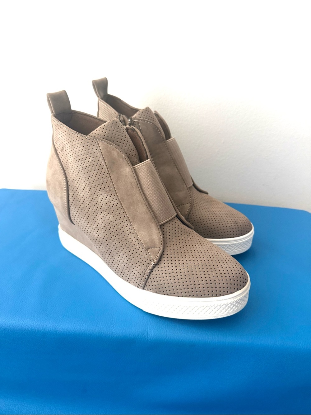 Taupe Wedge Sneaker Booties - Women's Casual Slip-On